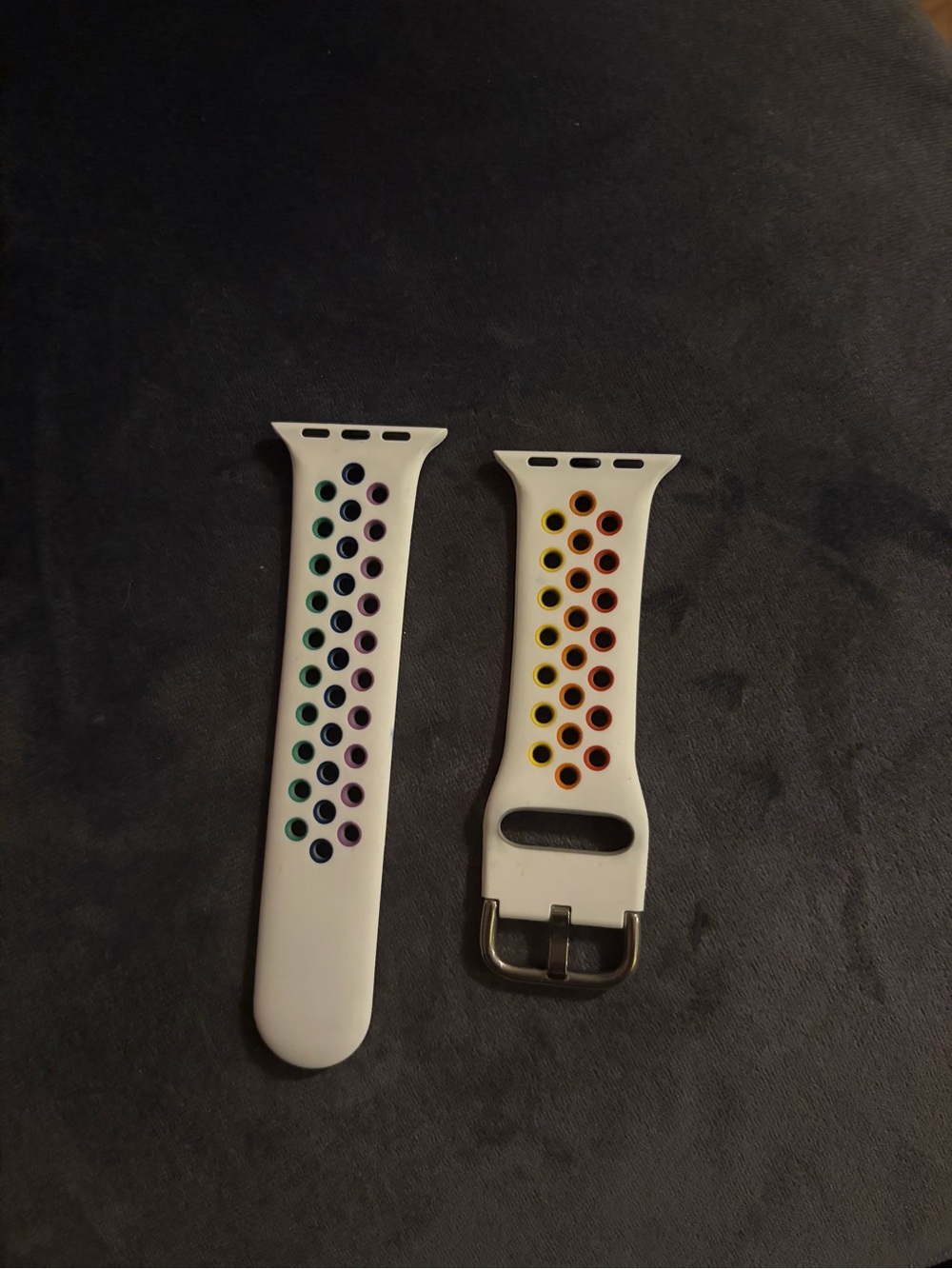 White Silicone Sport Watch Band with Rainbow Accent Holes